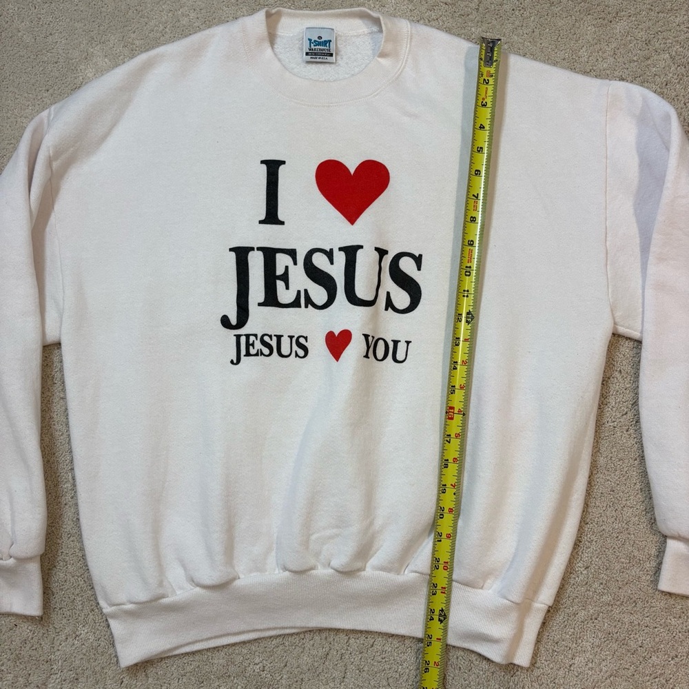 I love Jesus Jesus Loves You Vintage Crewneck Sweatshirt Women’s XL White - Picture 11 of 12